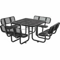 Global Industrial 46in Square Picnic Table with Backrests, Expanded Metal, Black 695965BK